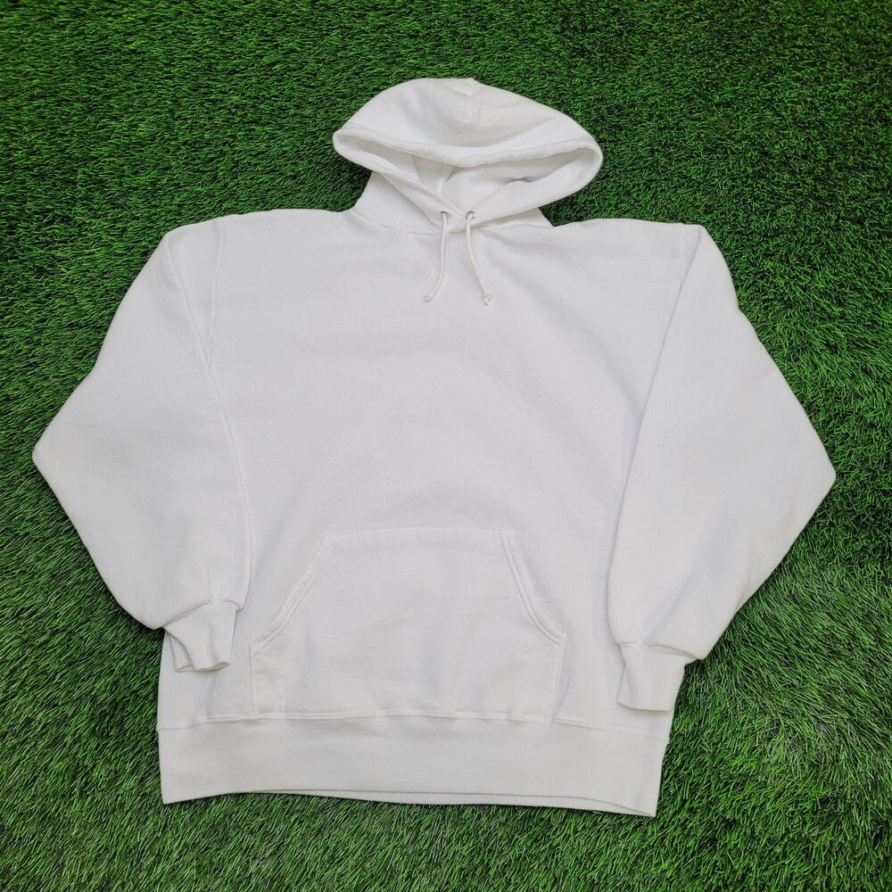 Vintage 80s JERZEES Blank Hoodie Women Large 21x24 White USA
